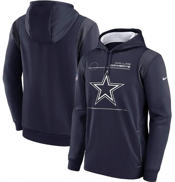 Men's Dallas Cowboys 2021 Navy Sideline Logo Performance Pullover Hoodie